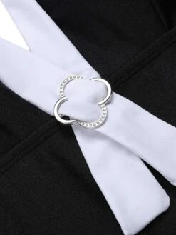 Black 1960s V-Neck Patchwork One-Piece Swimsuit -Retro Pulse Shop SCXL000229 5