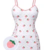 White & Pink 1950s Strawberry Pleated Swimsuit