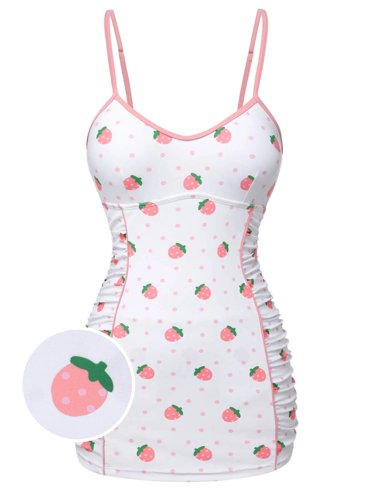 White & Pink 1950s Strawberry Pleated Swimsuit 3 White & Pink 1950s Strawberry Pleated Swimsuit