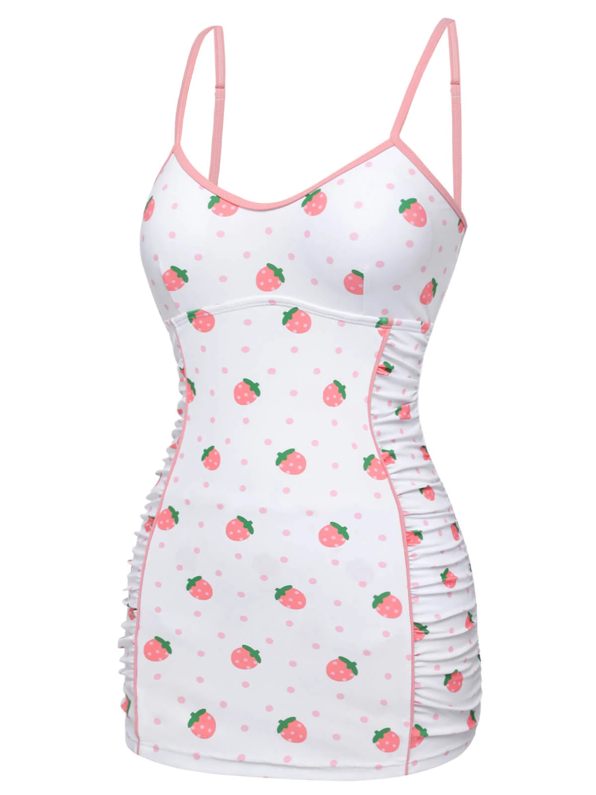 White & Pink 1950s Strawberry Pleated Swimsuit 5 White & Pink 1950s Strawberry Pleated Swimsuit - Image 3