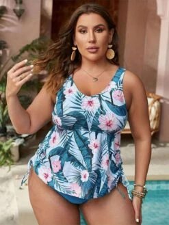 [Plus Size] Blue 1950s Floral Swimsuit -Retro Pulse Shop SCXL000243 BL 4