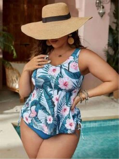 [Plus Size] Blue 1950s Floral Swimsuit -Retro Pulse Shop SCXL000243 BL 5