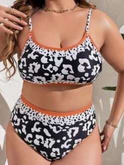 [Plus Size] Black 1950s Leopard Contrast Swimsuit -Retro Pulse Shop SCXL000245 B 2