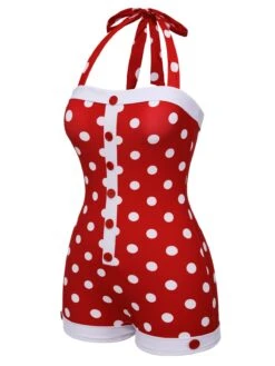 Red 1950s Polka Dot Patchwork Halter Swimsuit -Retro Pulse Shop SCXL000249 2 compressed