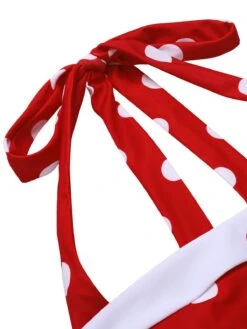 Red 1950s Polka Dot Patchwork Halter Swimsuit -Retro Pulse Shop SCXL000249 4 compressed