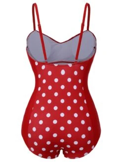 Red 1950s Polka Dot Patchwork Strap Swimsuit -Retro Pulse Shop SCXL000251 3