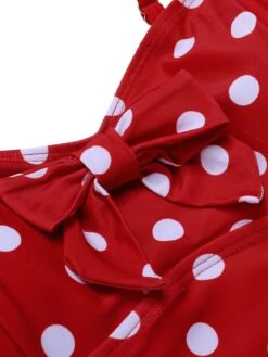 Red 1950s Polka Dot Patchwork Strap Swimsuit -Retro Pulse Shop SCXL000251 4
