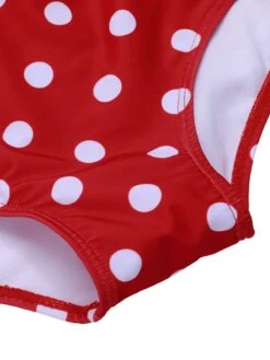 Red 1950s Polka Dot Patchwork Strap Swimsuit -Retro Pulse Shop SCXL000251 5