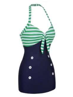 [Pre-Sale] 1960s Halter Strips Buttoned One-Piece Swimsuit -Retro Pulse Shop SCXL000252 2 compressed