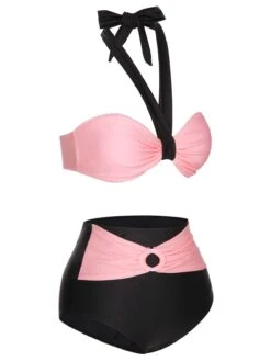 [Pre-Sale] Black 1960s Halter Contrast Swimsuit -Retro Pulse Shop SCXL000260 2 compressed