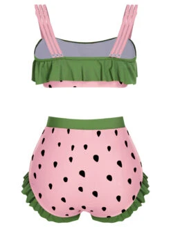 Red 1950s Strawberry Ruffle Strap Swimsuit -Retro Pulse Shop SCXL000265 2