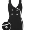 [Pre-Sale] Black & White 1960s Solid Contrast Binding Swimsuit -Retro Pulse Shop SCXL000271 01