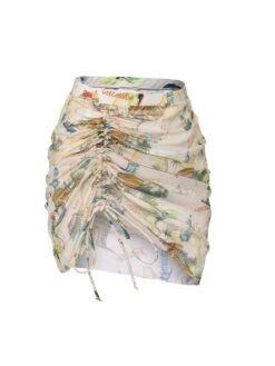 Yellow 1970s Retro Architectural Pattern Drawstring Cover-Up -Retro Pulse Shop SCXL000274 2