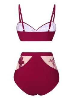 [Pre-Sale] Wine Red 1950s Spaghetti Strap Butterflies Swimsuit -Retro Pulse Shop SCXL000281 3 compressed