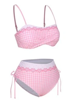 [Pre-Sale] Pink 1950s Spaghetti Strap Heart Plaids Swimsuit -Retro Pulse Shop SCXL000282 2 compressed