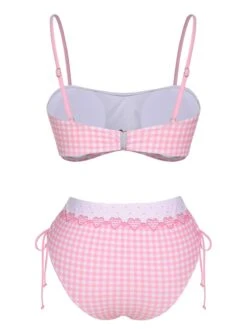 [Pre-Sale] Pink 1950s Spaghetti Strap Heart Plaids Swimsuit -Retro Pulse Shop SCXL000282 3 compressed