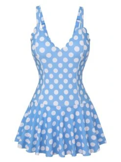 [Pre-Sale] Blue 1960s Polka Dot Petal Neck Swimsuit -Retro Pulse Shop SCXL000284 1