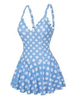 [Pre-Sale] Blue 1960s Polka Dot Petal Neck Swimsuit -Retro Pulse Shop SCXL000284 2