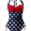 Blue & Red 1950s Polka Dots Halter Swimsuit
