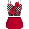Red & Black 1950s Strawberry Dots Bowknot Swimsuit 2 Red & Black 1950s Strawberry Dots Bowknot Swimsuit -Retro Pulse Shop SCXL000297