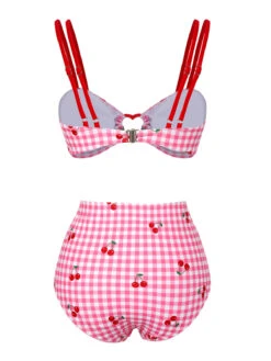 [Pre-Sale] Pink 1950s Plaid & Cherry Strap Swimsuit -Retro Pulse Shop SCXL000302 3