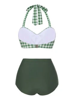 Green Gray 1940s Halter Plaids Swimsuit -Retro Pulse Shop SCXL000305 3 compressed
