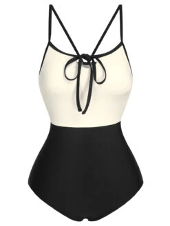 1950s Color Contrast BowKnot Strap Swimsuit -Retro Pulse Shop SCXL000309 9