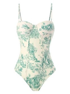 1950s Ink Floral Spaghetti Strap One-Piece Swimsuit -Retro Pulse Shop SCXL000310 IG 1 3