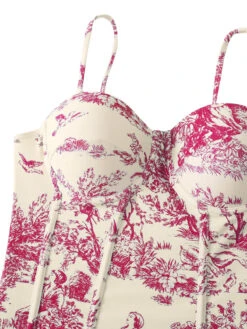 1950s Ink Floral Spaghetti Strap One-Piece Swimsuit -Retro Pulse Shop SCXL000310 R 1 1