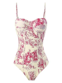 1950s Ink Floral Spaghetti Strap One-Piece Swimsuit -Retro Pulse Shop SCXL000310 R 1 6