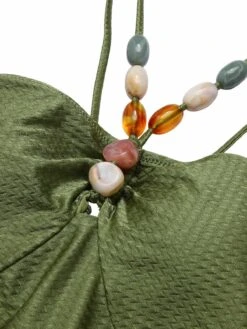 1960s Solid Textured Bandeau Halter Swimsuit -Retro Pulse Shop SCXL000312 4