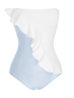 1950s 3D Ruffles Strapless Solid Swimsuit -Retro Pulse Shop SCXL000319 5