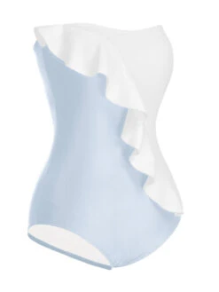 1950s 3D Ruffles Strapless Solid Swimsuit -Retro Pulse Shop SCXL000319 6