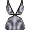 Black 1950s Houndstooth Waist Cutout Swimsuit -Retro Pulse Shop SCXL000320 1