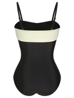 Black White 1950s Solid Bandeau Swimsuit -Retro Pulse Shop SCXL000323 3