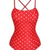Red 1950s Polka Dot Back Strap One-Piece Swimsuit -Retro Pulse Shop SCXL000326 1
