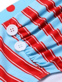 Blue 1940s Polka Dot Stripe Halter Swimsuit 14 Blue 1940s Polka Dot Stripe Halter Swimsuit -Retro Pulse Shop SCXL000327 5