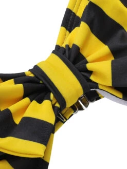 Yellow & Black 1970s Striped Bow Halter Swimsuit -Retro Pulse Shop SCXL000330 5