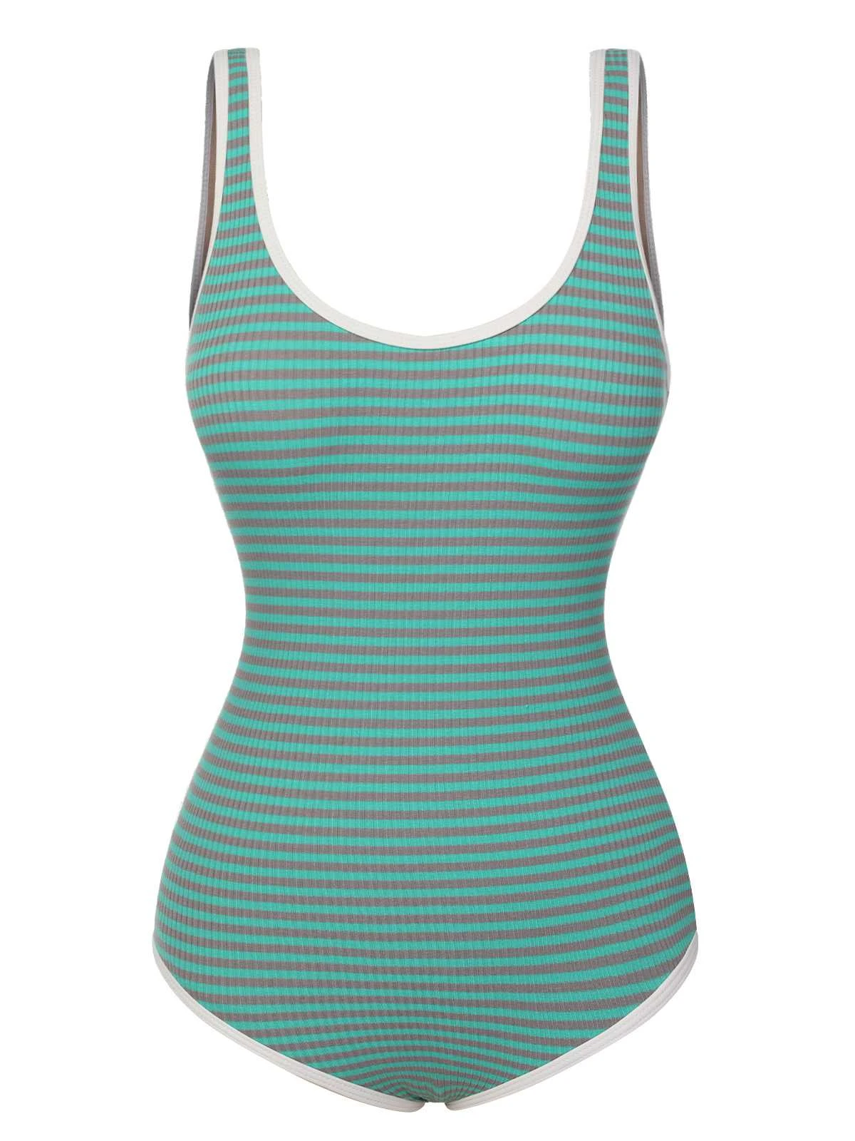 Green 1950s Stripes Backless One-Piece Swimsuit 3 Green 1950s Stripes Backless One-Piece Swimsuit