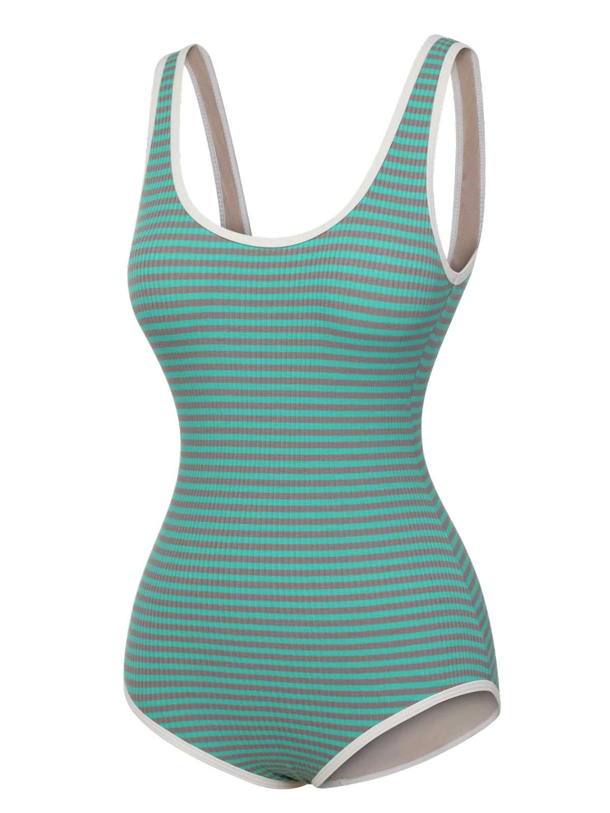 Green 1950s Stripes Backless One-Piece Swimsuit 4 Green 1950s Stripes Backless One-Piece Swimsuit - Image 2