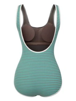 Green 1950s Stripes Backless One-Piece Swimsuit 8 Green 1950s Stripes Backless One-Piece Swimsuit -Retro Pulse Shop SCXL000344 3 compressed