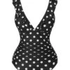 Black 1950s Polka Dot Ruffle V-Neck Swimsuit -Retro Pulse Shop SCXL000345 1