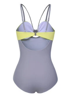 Purple & Yellow 1950s Cut Out Contrast Bow Swimsuit -Retro Pulse Shop SCXL000346 3