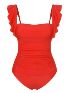 1950s Ruffles Backless Solid One-Piece Swimsuit -Retro Pulse Shop SCXL000348 13 compressed