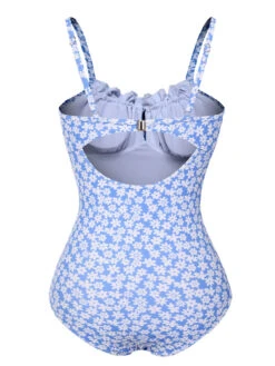 Blue 1950s Ditsy Floral Strap Swimsuit -Retro Pulse Shop SCXL000350 3
