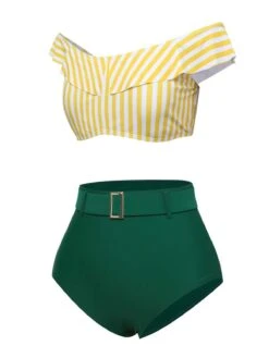 Multicolor 1930s Off-Shoulder Stripes Swimsuit -Retro Pulse Shop SCXL000357 2 compressed