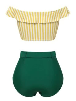 Multicolor 1930s Off-Shoulder Stripes Swimsuit -Retro Pulse Shop SCXL000357 3 compressed