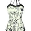 [Pre-Sale] 1960s Halter Printed Ruffles One-Piece Swimsuit -Retro Pulse Shop SCXL000363 1 compressed