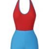 Red & Blue 1930s Solid Patchwork Swimsuit Set -Retro Pulse Shop SCXL000368 1