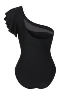 Black 1950s Sheer Patchwork One-Shoulder Swimsuit -Retro Pulse Shop SCXL000371 3